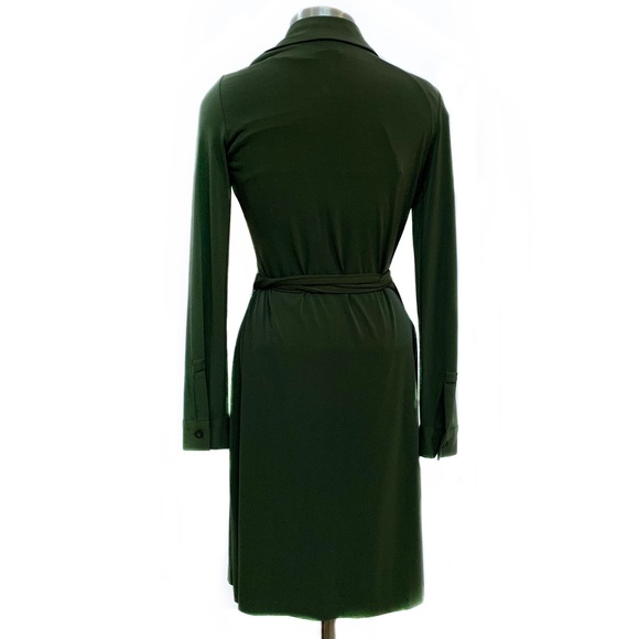•SOLD•CALVIN KLEIN Olive Long Sleeve Wrap Dress - Picture 4 of 5